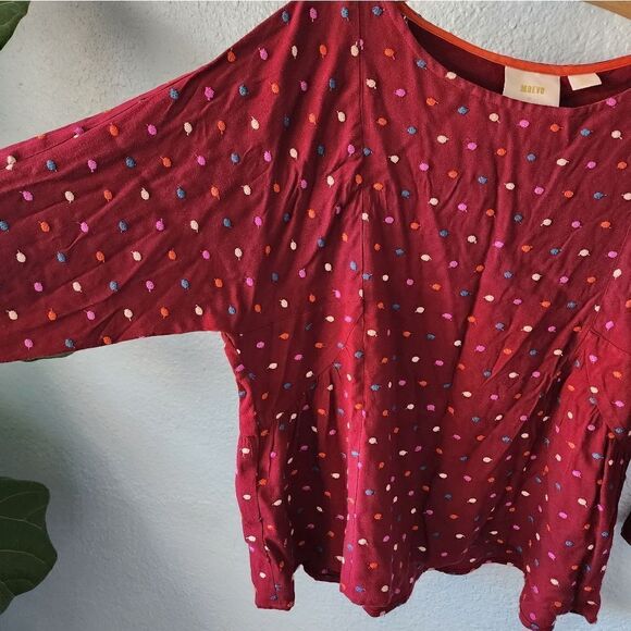 Maeve by anthropologie colorfull embroidery polka dots boho blouse Top - Picture 8 of 14